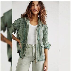 Free People We The Free Gauge Cardi Jacket Green Medium Top Patch Pocket 091
